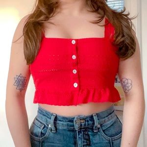 Red Eyelet Crop Top
